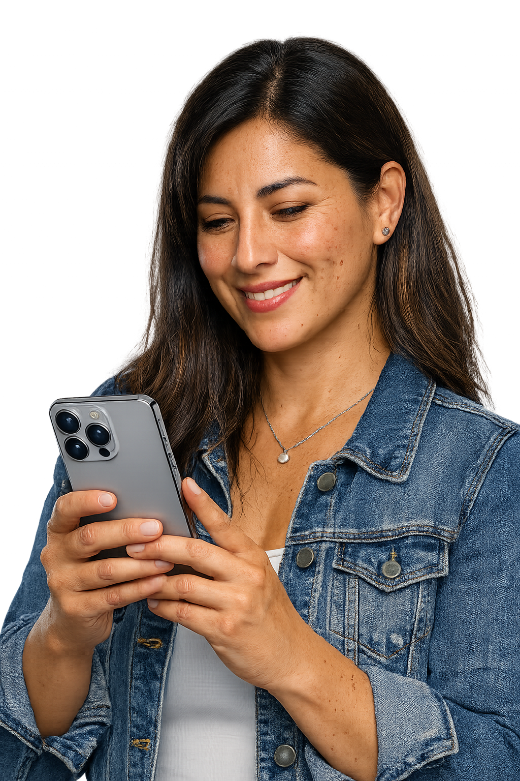 Mujer sonriendo usando aplicación Bmatch